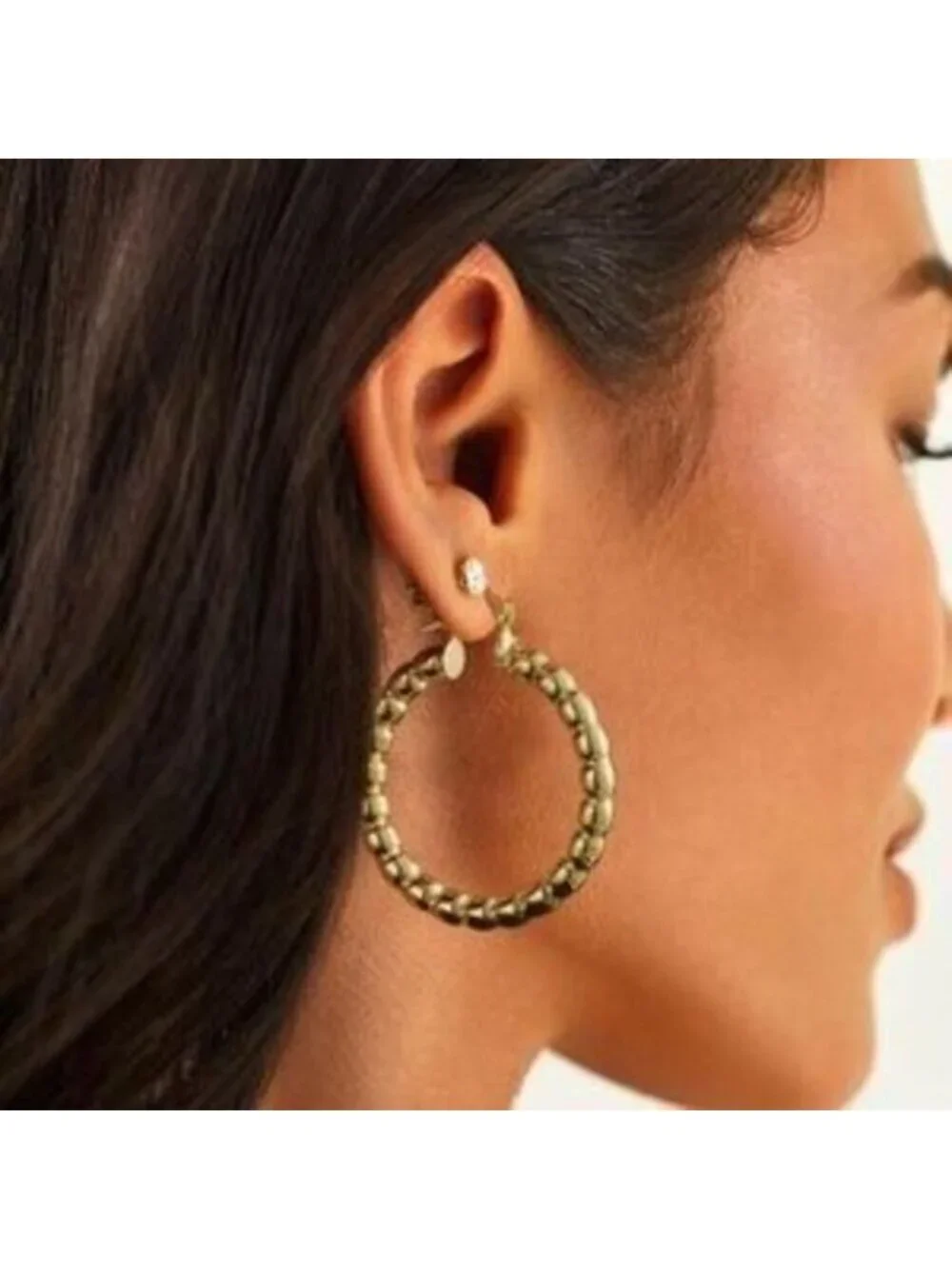 GOLD 14k Gold Plated Beaded Huggie Hoop Earrings